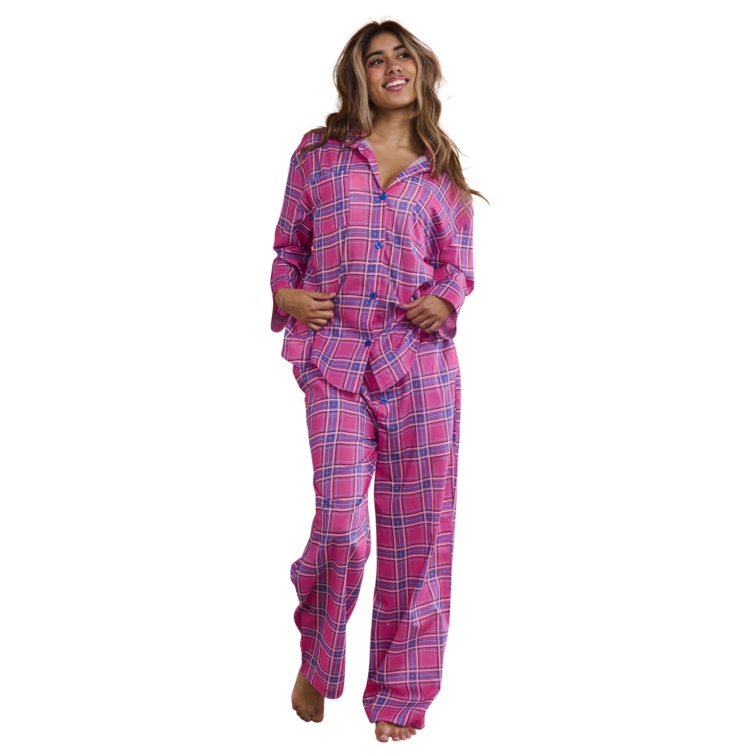 Kip&Co Pinky Tartan Organic Cotton Long Sleeve Shirt & Pant Pyjama Set